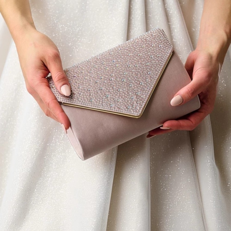 Perfect Bridal Perfect Bridal Anya Taupe Satin And Diamante Envelope Clutch Bag Wholesale