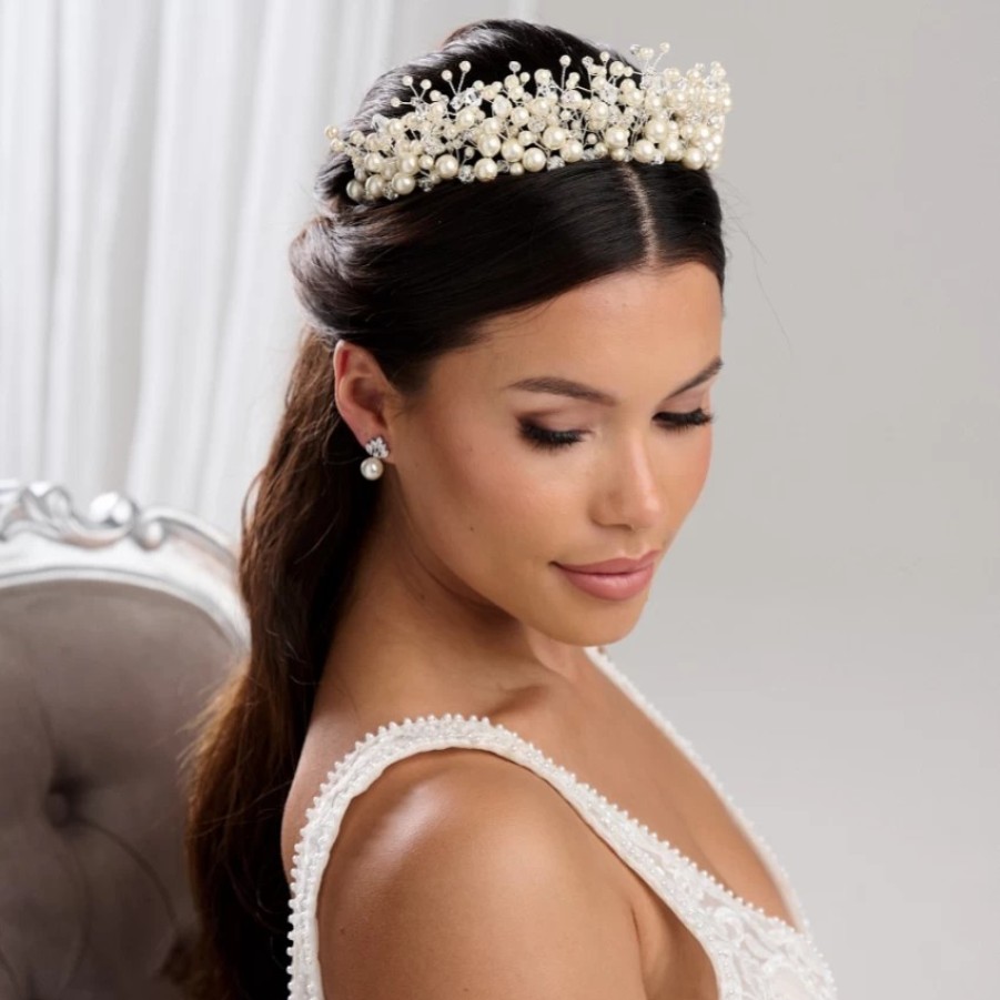 Arianna Arianna Mira Statement Pearl And Crystal Tiara Ar613 Best