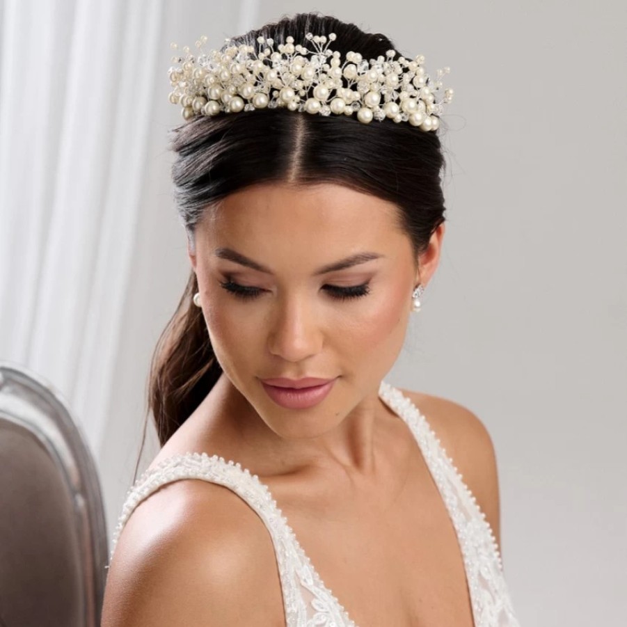 Arianna Arianna Mira Statement Pearl And Crystal Tiara Ar613 Best