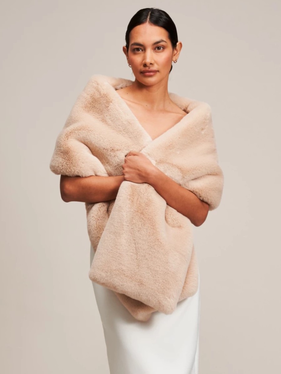 Helen Moore Helen Moore Beige Long Faux Fur Stole Clearance