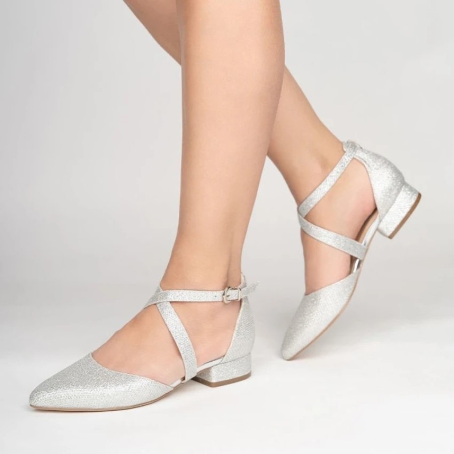 Pink Paradox London Paradox London Inaya Silver Glitter Cross Strap Low Block Heels Wholesale