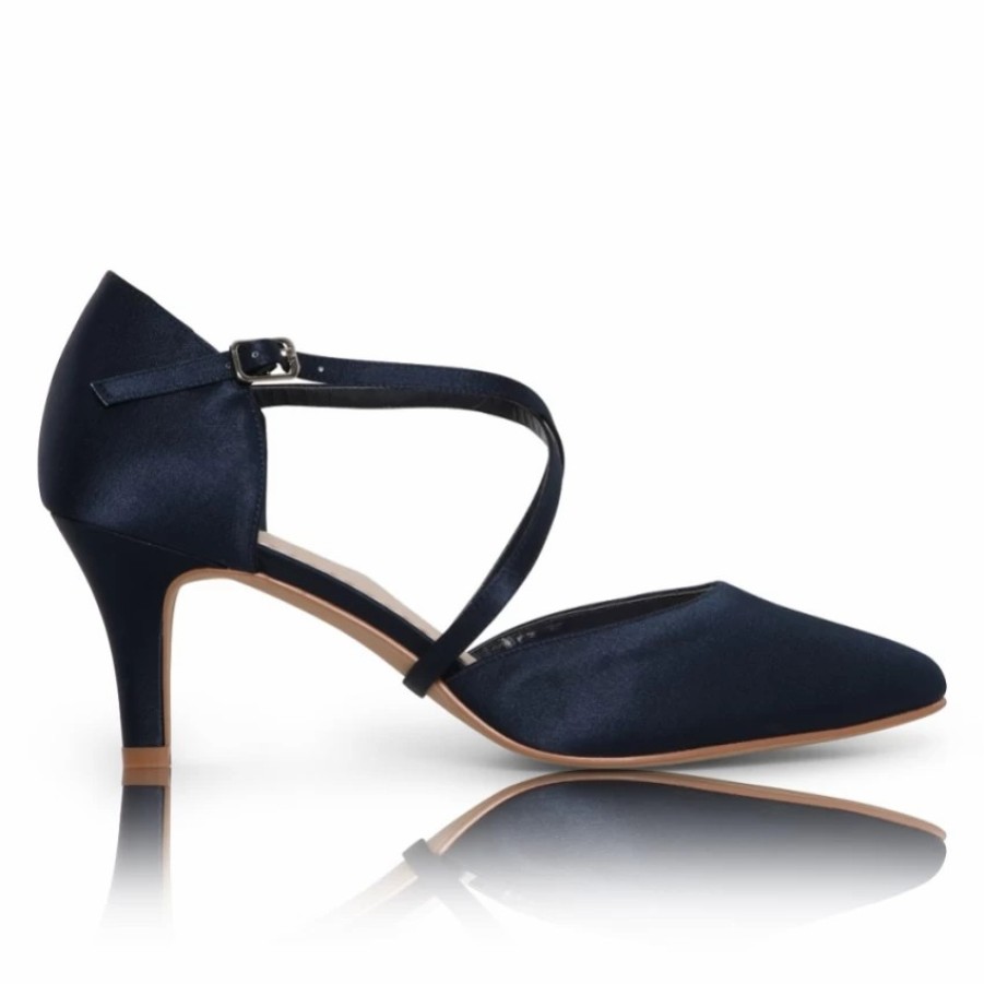 Perfect Bridal Perfect Bridal Sonya Navy Satin Mid Heel Courts With Crossover Straps Clearance