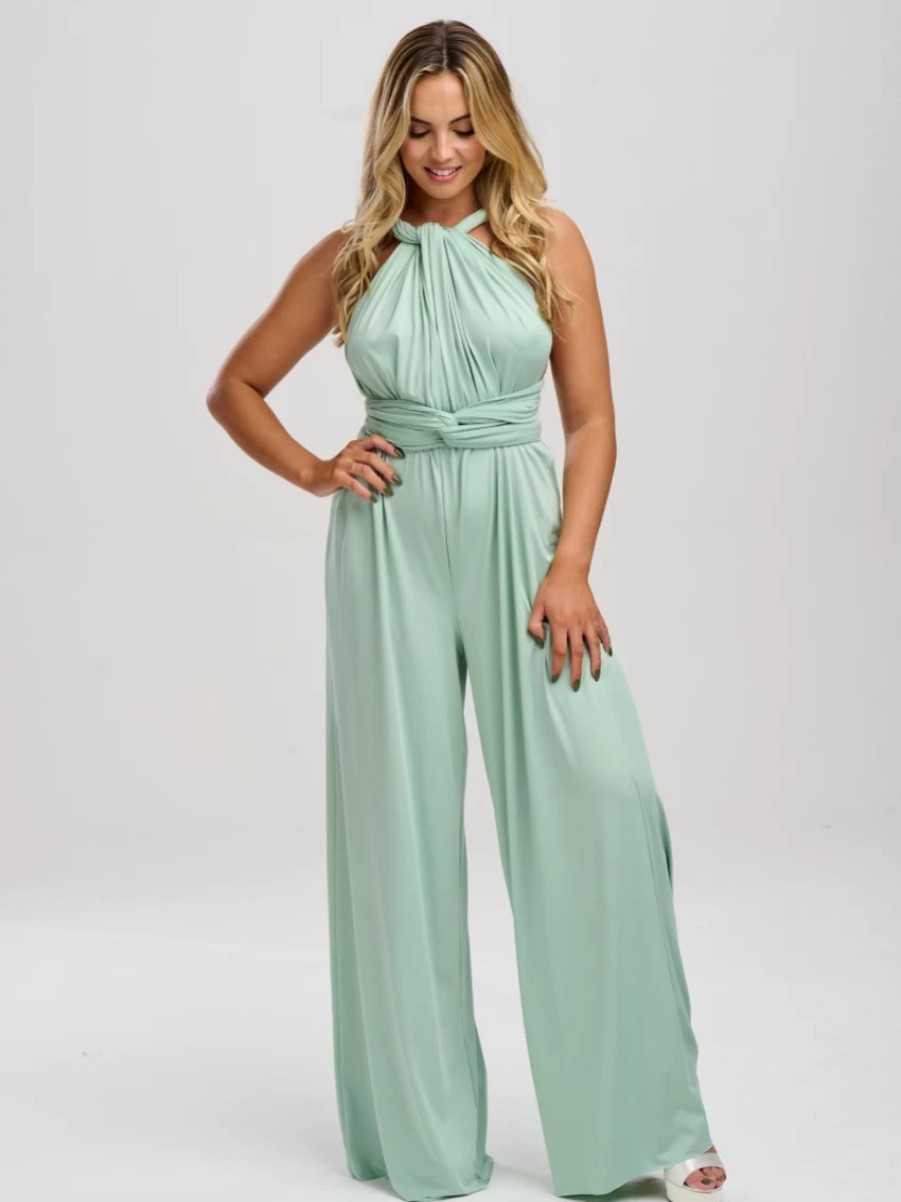 Lace & Favour Emily Rose Mint Green Multiway Bridesmaid Jumpsuit (One Size) Hot