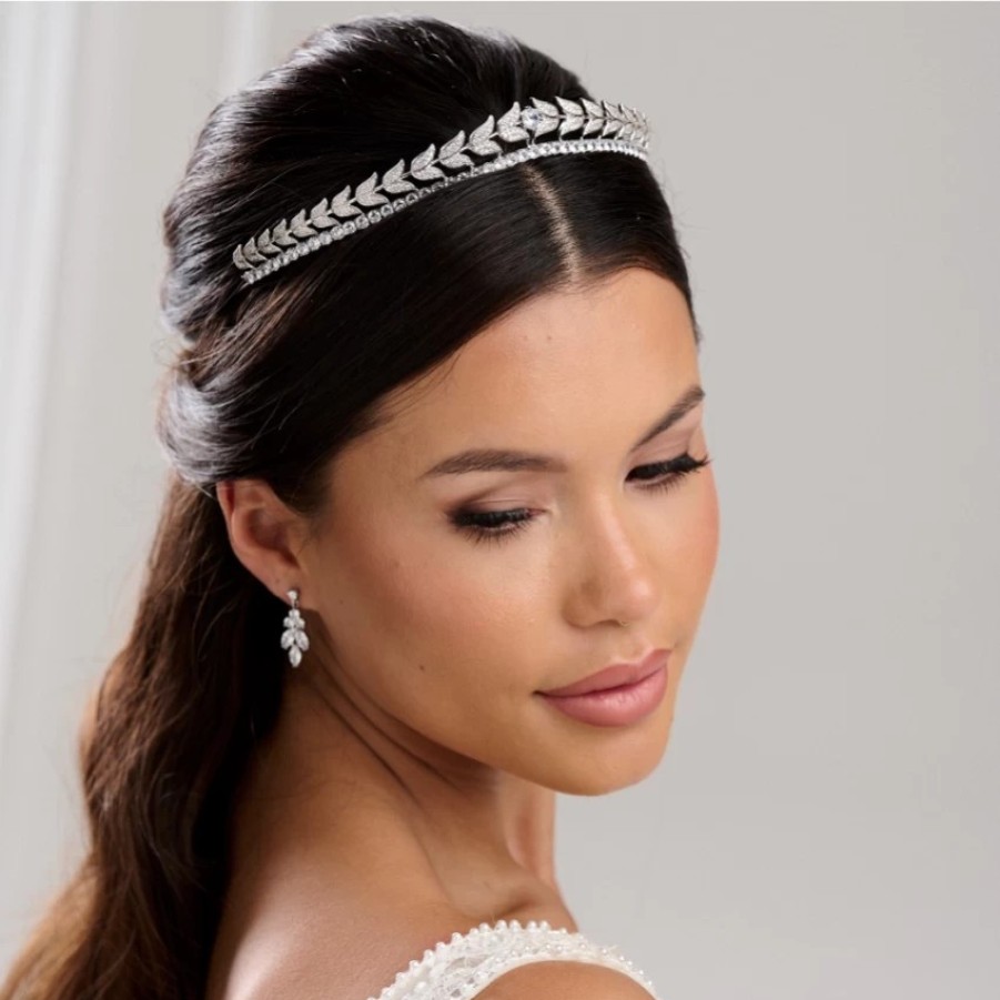 Lace & Favour Athena Cz Crystal Leaves Bridal Tiara Hot