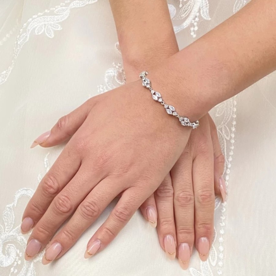 Lace & Favour Berkeley Delicate Cubic Zirconia Wedding Bracelet (Silver) Best