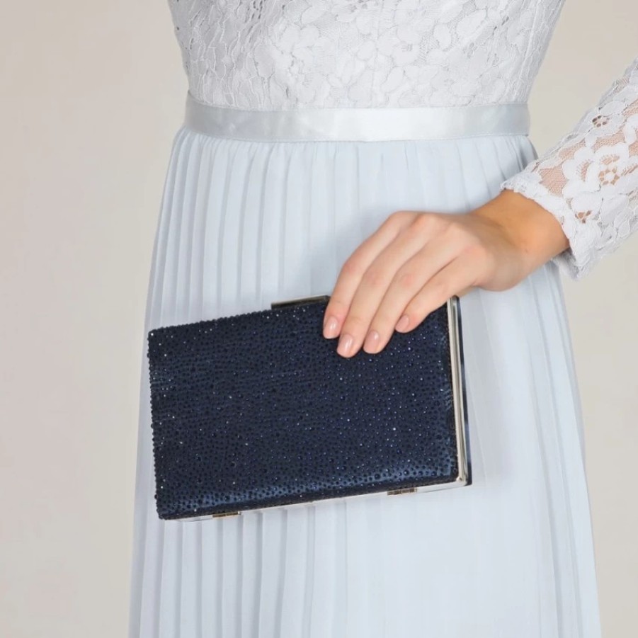 Perfect Bridal Perfect Bridal Sorrel Navy Sparkly Diamante Box Clutch Bag Wholesale