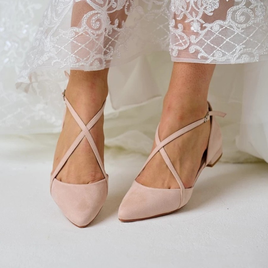 Perfect Bridal Perfect Bridal Davina Blush Suede Cross Strap Pointed Ballet Flats Online