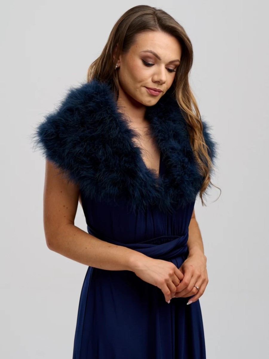 Beverly Hills Scarlet Navy Feather Wedding Wrap Online