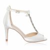 Perfect Bridal Perfect Bridal Phoenix Dyeable Ivory Satin Crystal T-Bar Sandals With Bow Detail New