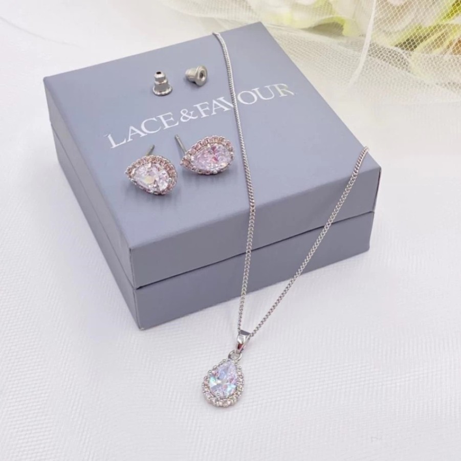 Lace & Favour Lulu Silver Crystal Stud Wedding Jewellery Set Online