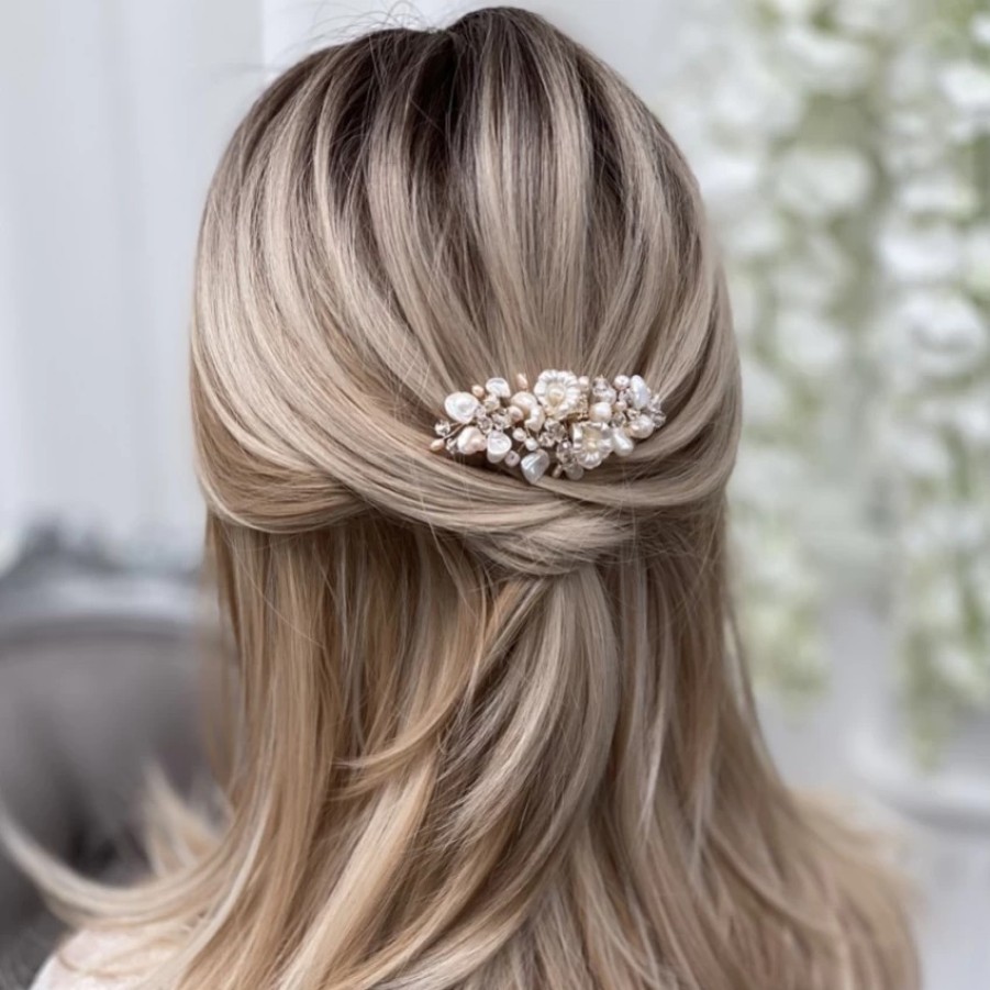 Poirier Deloras Gold Freshwater Pearl And Flowers Mini Hair Comb Clearance