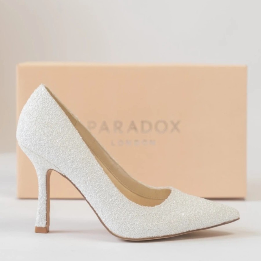 Pink Paradox London Paradox London Cassia White Glitter High Heel Court Shoes Hot