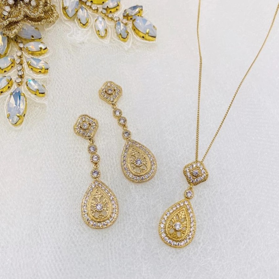 Ivory & Co Ivory And Co Moonstruck Gold Crystal Bridal Jewellery Set Hot