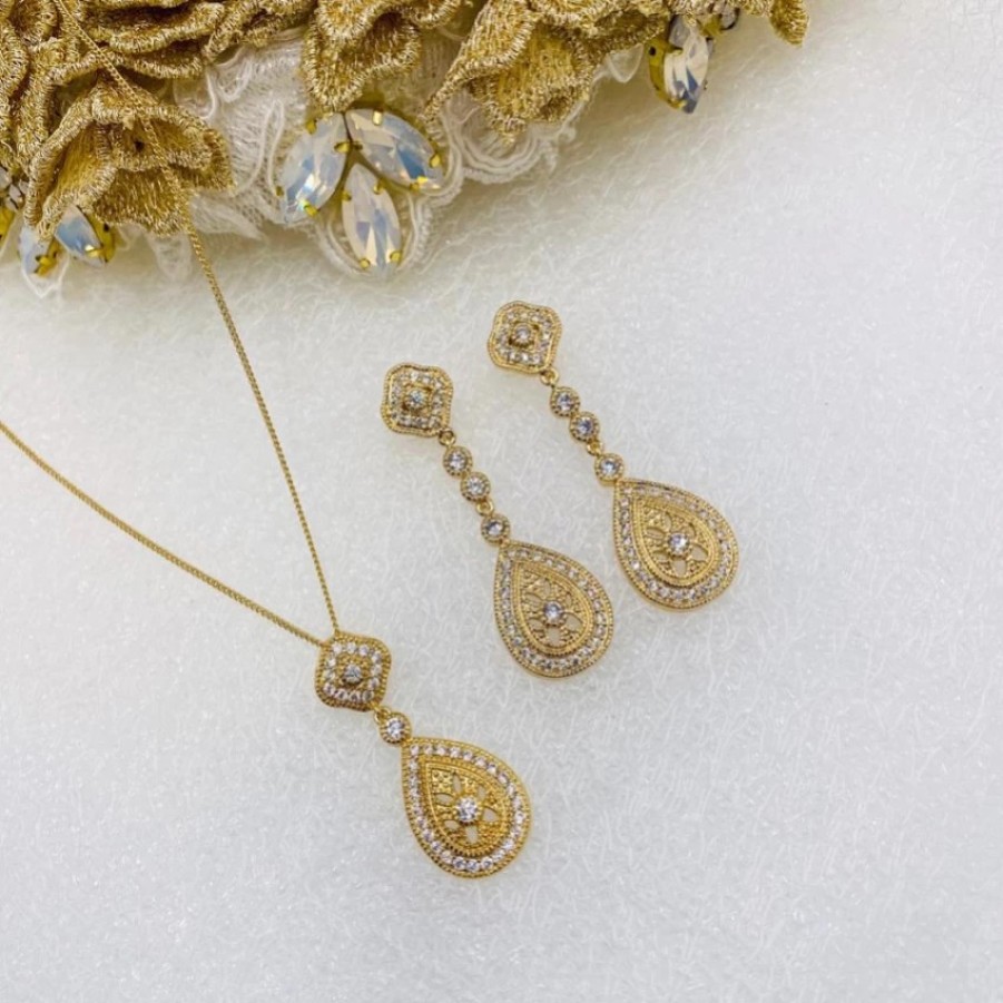 Ivory & Co Ivory And Co Moonstruck Gold Crystal Bridal Jewellery Set Hot