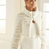 Bianco Evento Bianco Ivory Faux Fur Long Sleeve Wedding Jacket E305 New