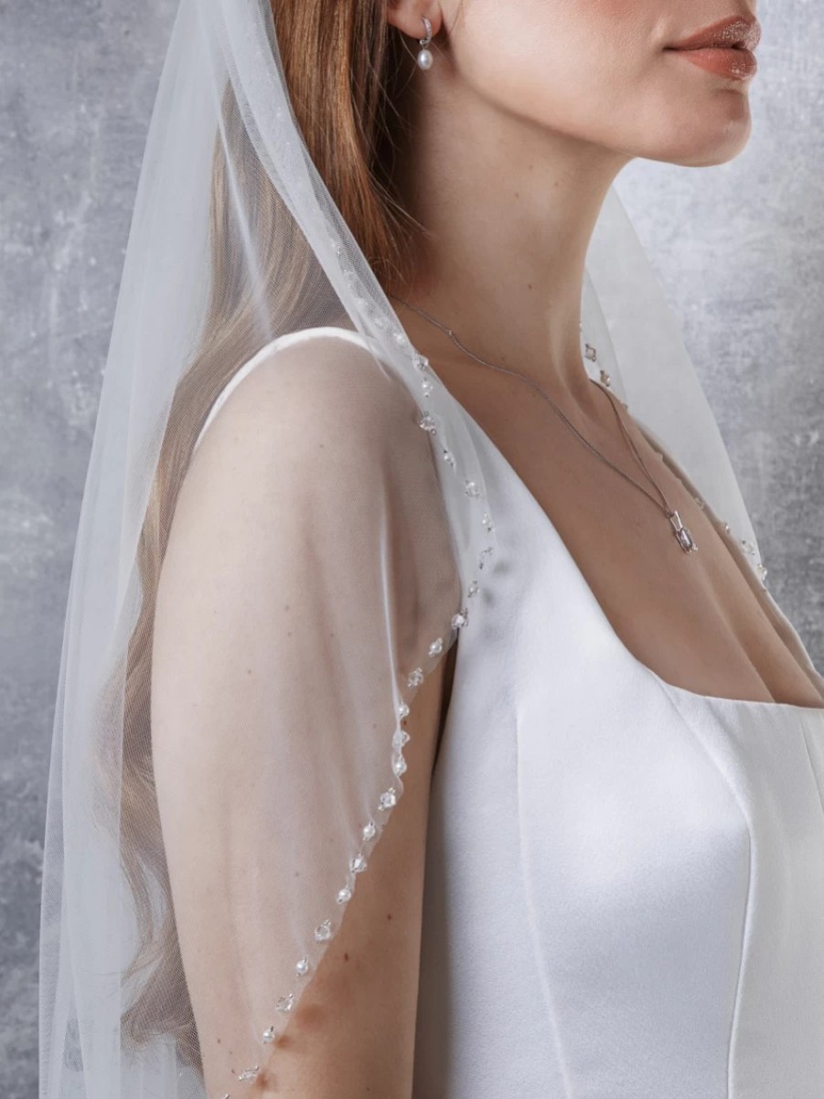 Rainbow Club Rainbow Club Azalea Ivory Short Beaded Edge Single Tier Veil Online