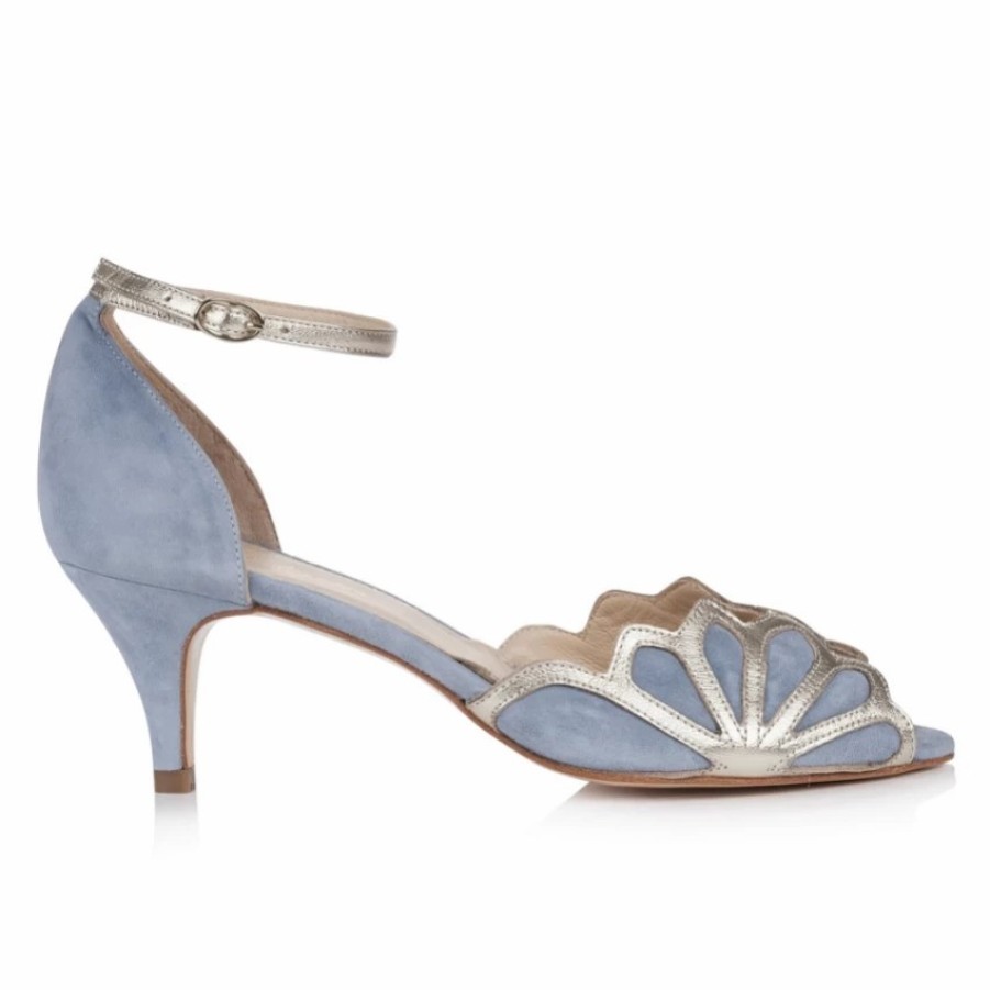 Rachel Simpson Rachel Simpson Isadora Dusky Blue Suede Low Heel Ankle Strap Sandals Best