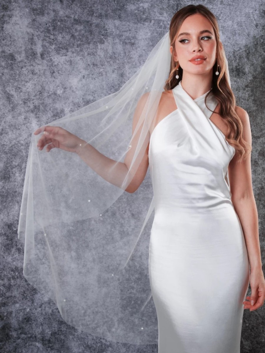 Rainbow Club Rainbow Club Leilani Ivory Single Tier Scattered Pearl Fingertip Veil Wholesale