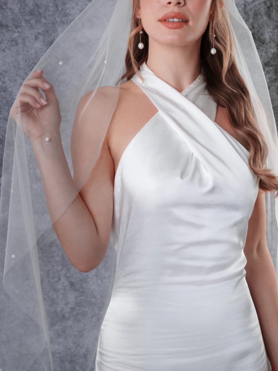 Rainbow Club Rainbow Club Leilani Ivory Single Tier Scattered Pearl Fingertip Veil Wholesale