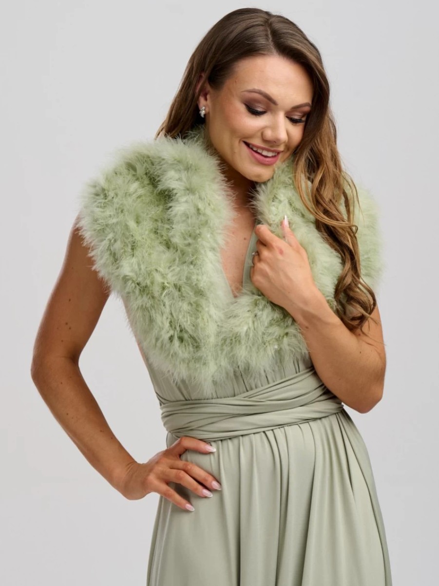 Beverly Hills Scarlet Sage Green Feather Wedding Wrap Hot