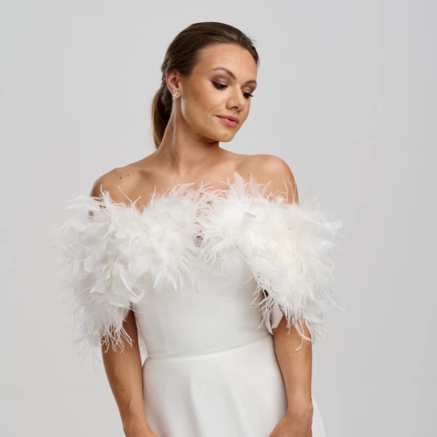 Beverly Hills Bardot Ivory Ostrich Feather Bridal Stole New