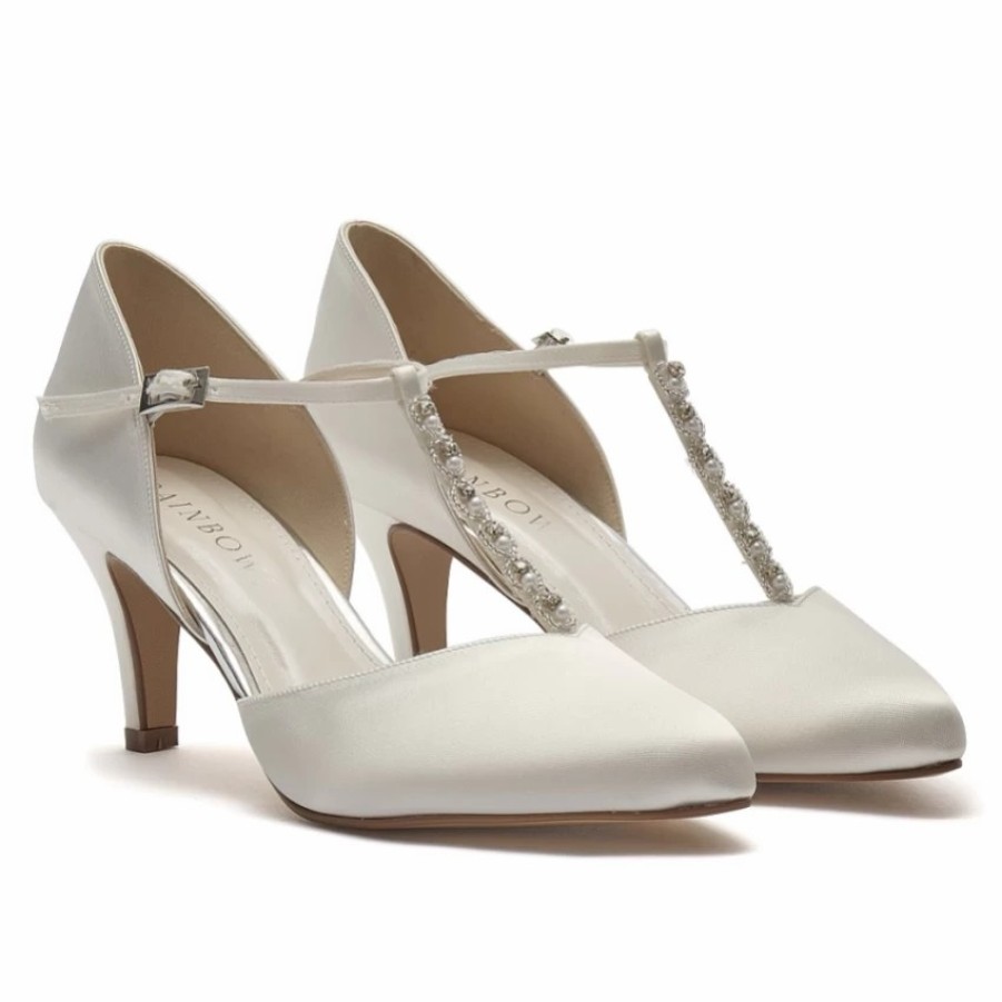 Rainbow Club Rainbow Club Cordelia Dyeable Ivory Satin T-Bar Wedding Shoes Best