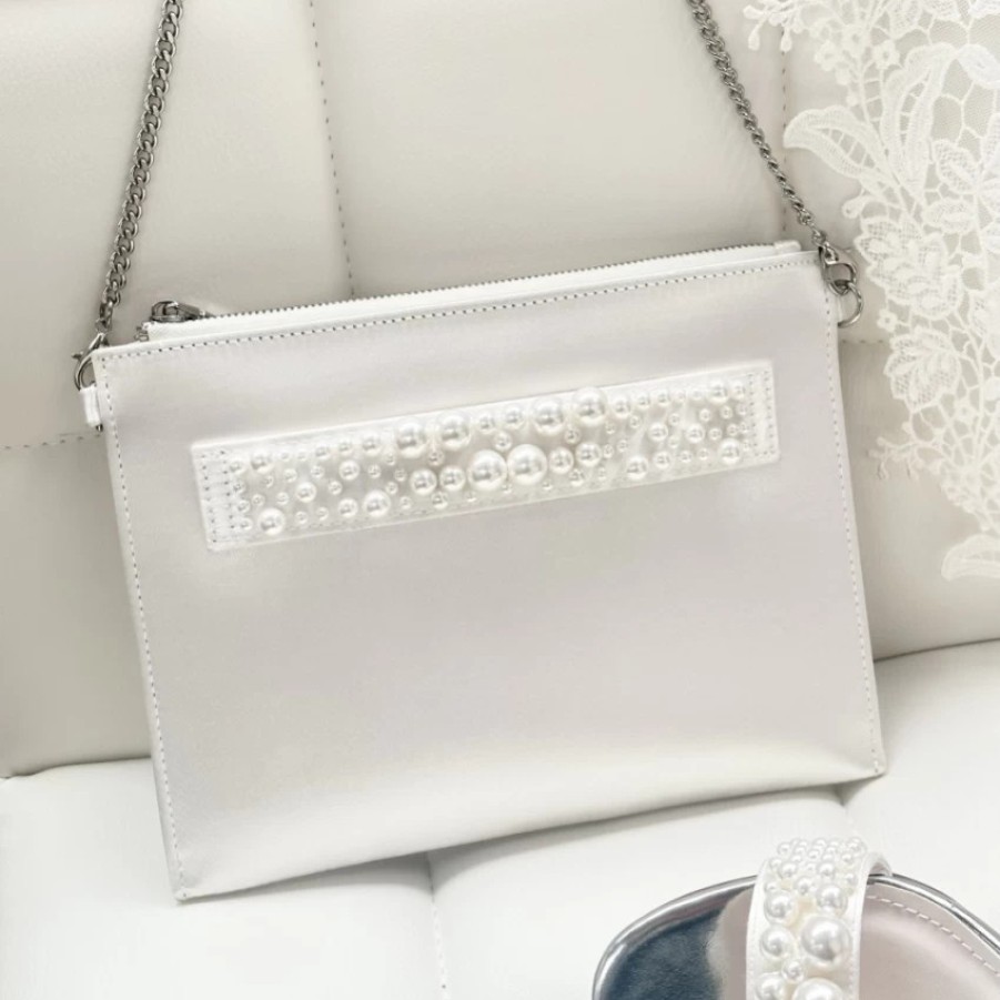 Rainbow Club Rainbow Club Cece Ivory Satin And Pearl Clutch Bag Clearance