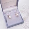 Lace & Favour Sahara Silver Crystal Leaves And Teardrop Pearl Earrings Best