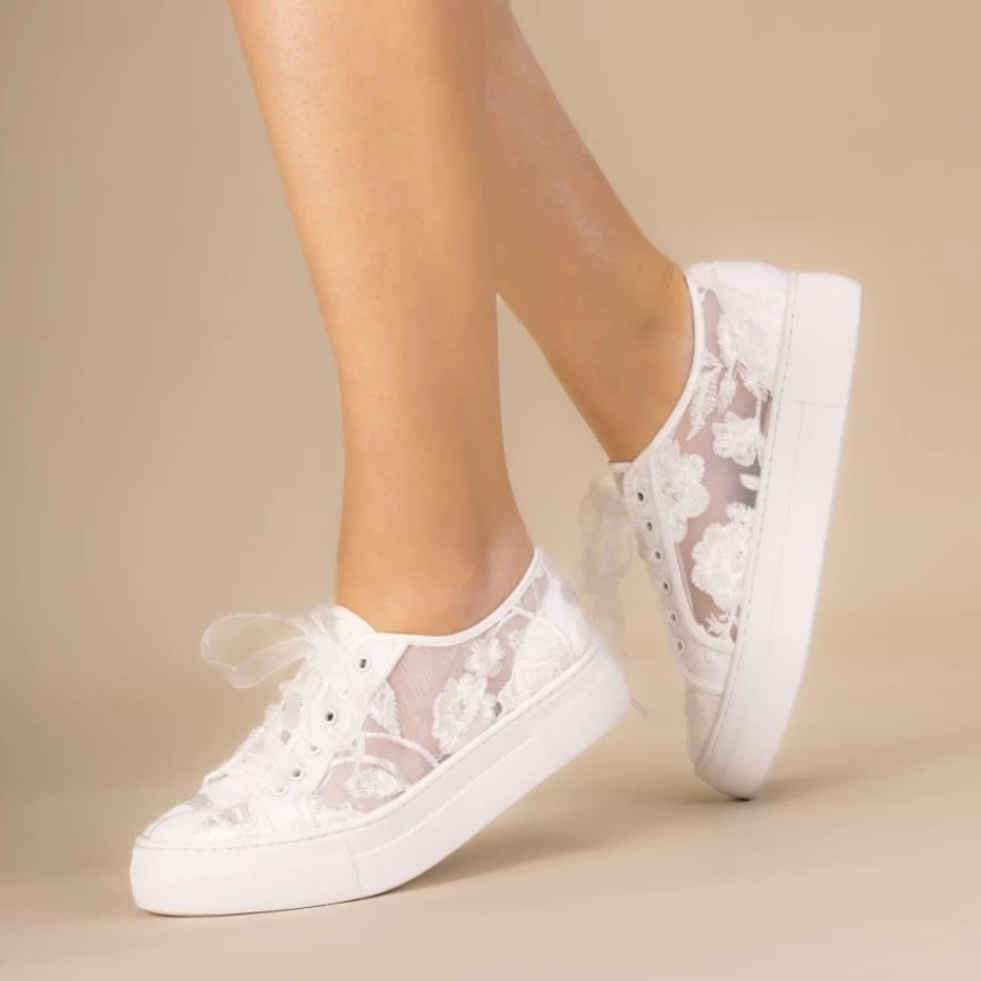 Perfect Bridal Perfect Bridal Codie Ivory Floral Lace Platform Trainers Hot