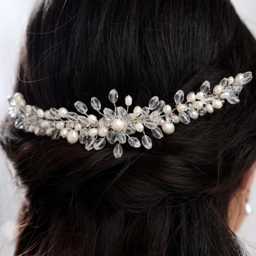 Lace & Favour Annie Clustered Pearl And Crystal Bridal Headpiece Hot