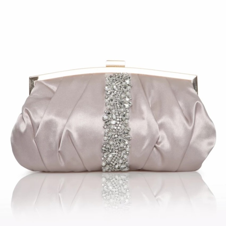 Perfect Bridal Perfect Bridal Saffron Taupe Satin Embellished Clutch Bag Wholesale