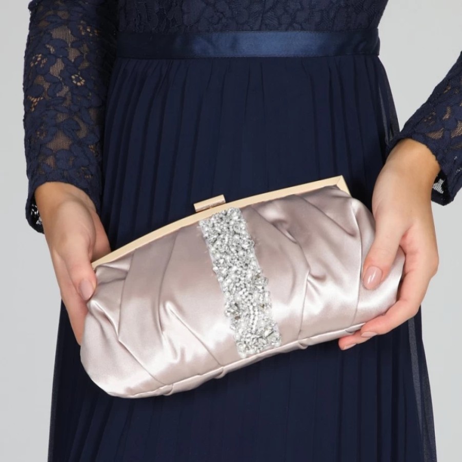 Perfect Bridal Perfect Bridal Saffron Taupe Satin Embellished Clutch Bag Wholesale