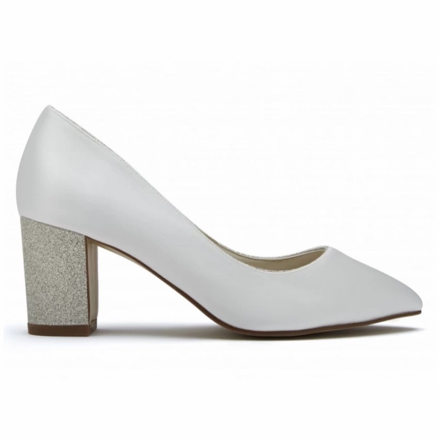 Rainbow Club Rainbow Club Bambi Dyeable Ivory Satin And Silver Glitter Block Heel Courts Best