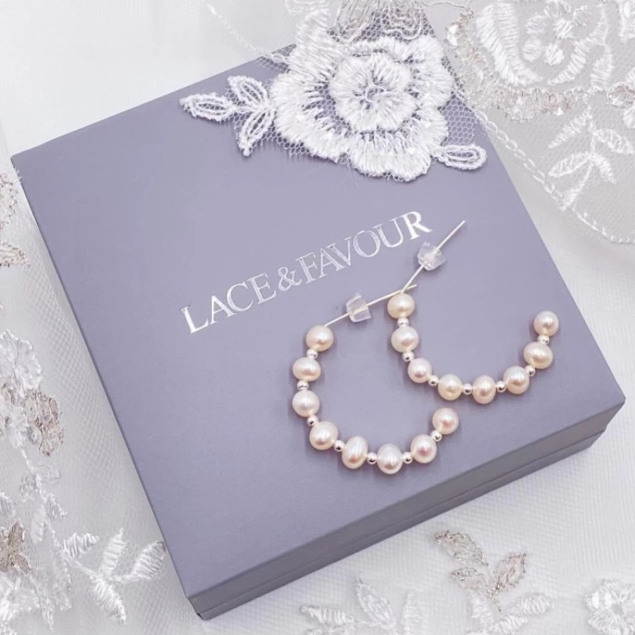 Lace & Favour Luana Freshwater Pearl Half Hoop Earrings Hot