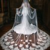 Perfect Bridal Perfect Bridal Ivory Single Tier Beaded Floral Lace Cathedral Veil With Motifs New