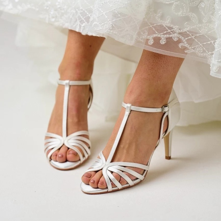 Perfect Bridal Perfect Bridal Bryony Dyeable Ivory Satin Strappy T-Bar Sandals New