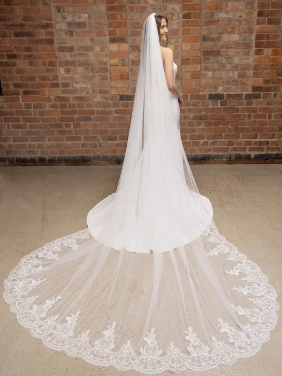 Perfect Bridal Perfect Bridal Ivory Single Tier Cathedral Veil With Lace Train Hot