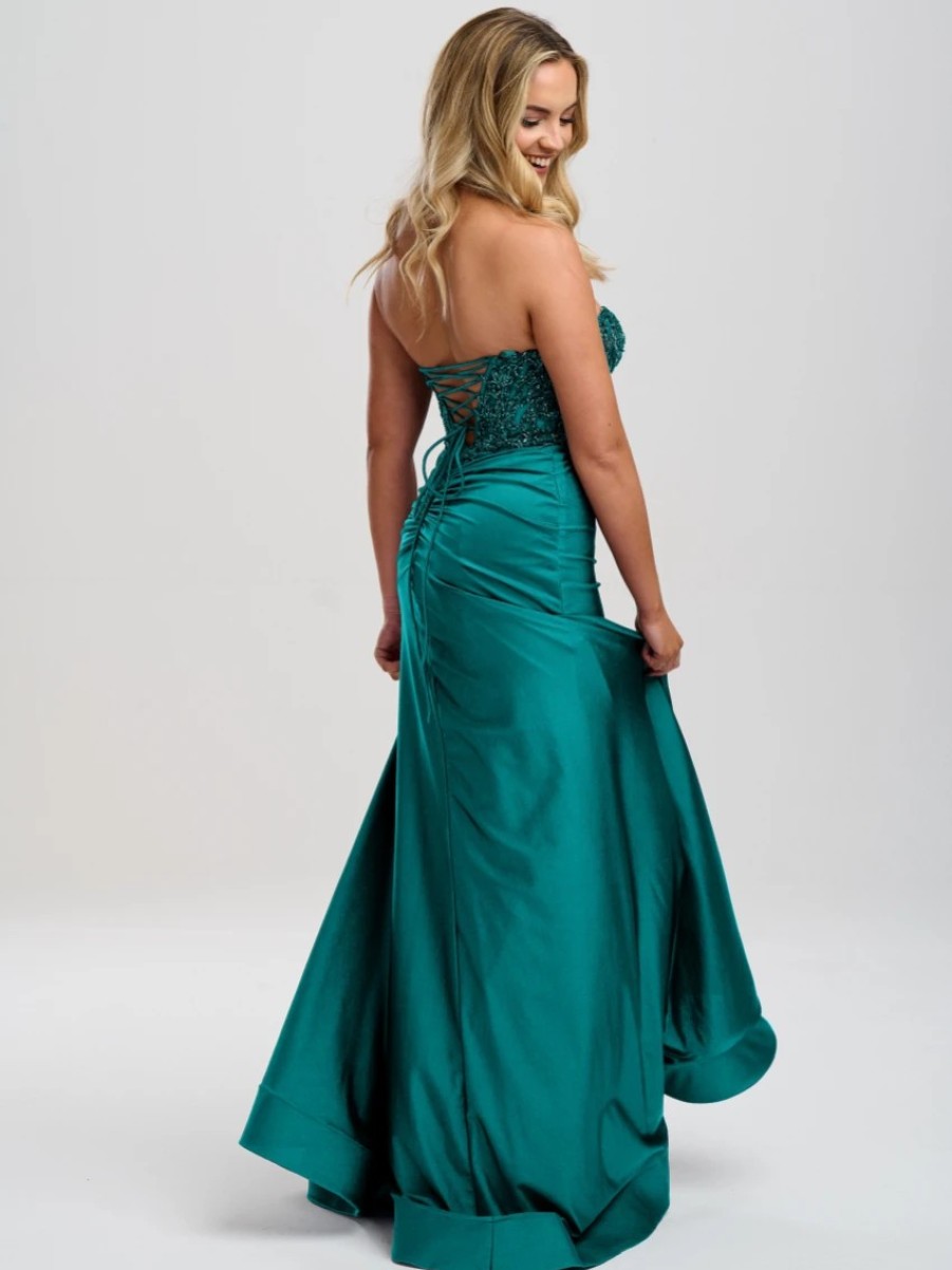 Linzi Jay Linzi Jay Teal Strapless Beaded Corset Prom Dress With Slit Online