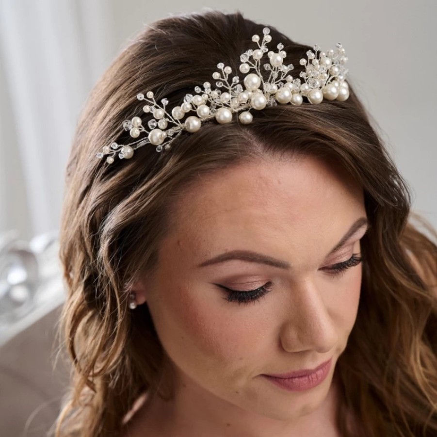 Arianna Arianna Glowing Pearl And Crystal Bridal Tiara Ar651 Hot