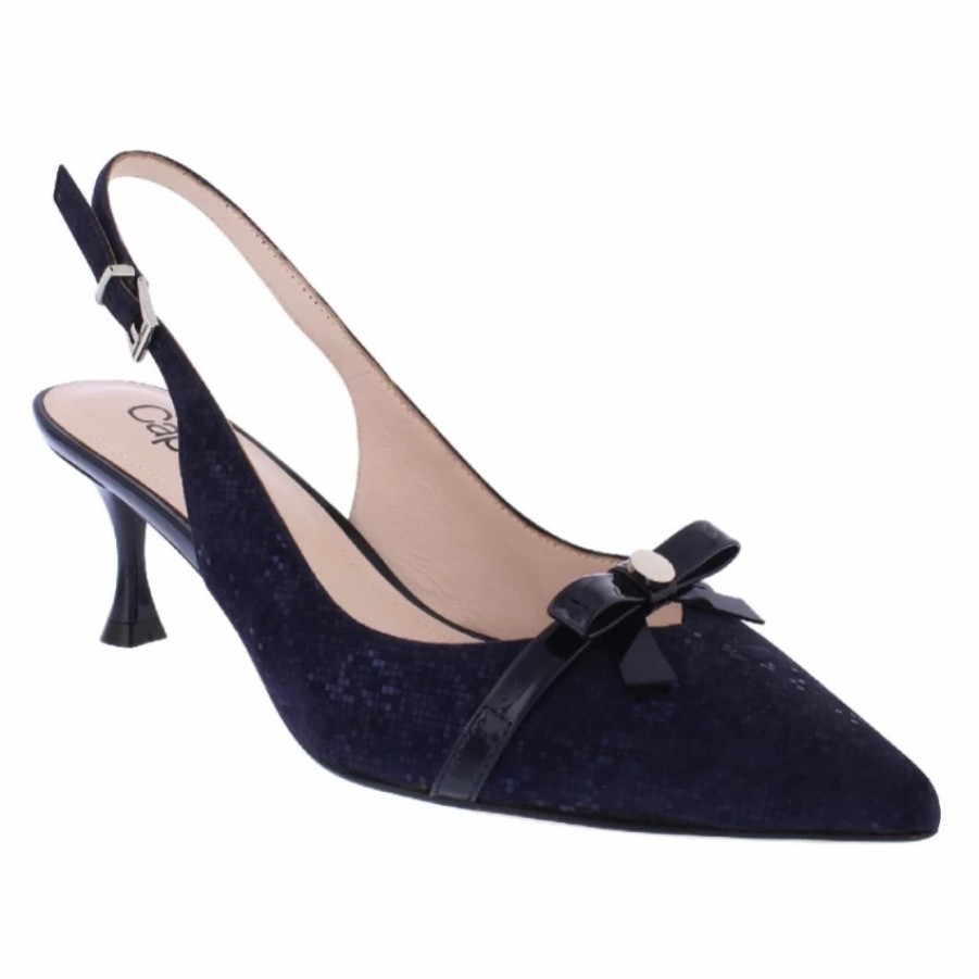 Capollini Capollini Allegra Navy Nubuck Leather Slingback Heels With Bow Detail New