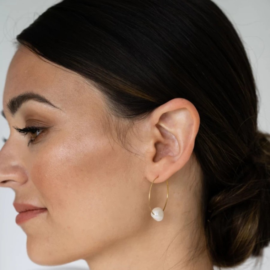 Arianna Arianna Simple Pearl Hoop Earrings Are696 Best