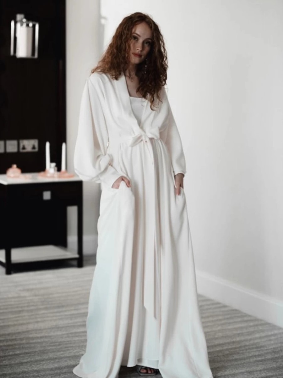 Arianna Arianna Emmeline Long Crepe Blouson Sleeve Robe (Ivory) Online