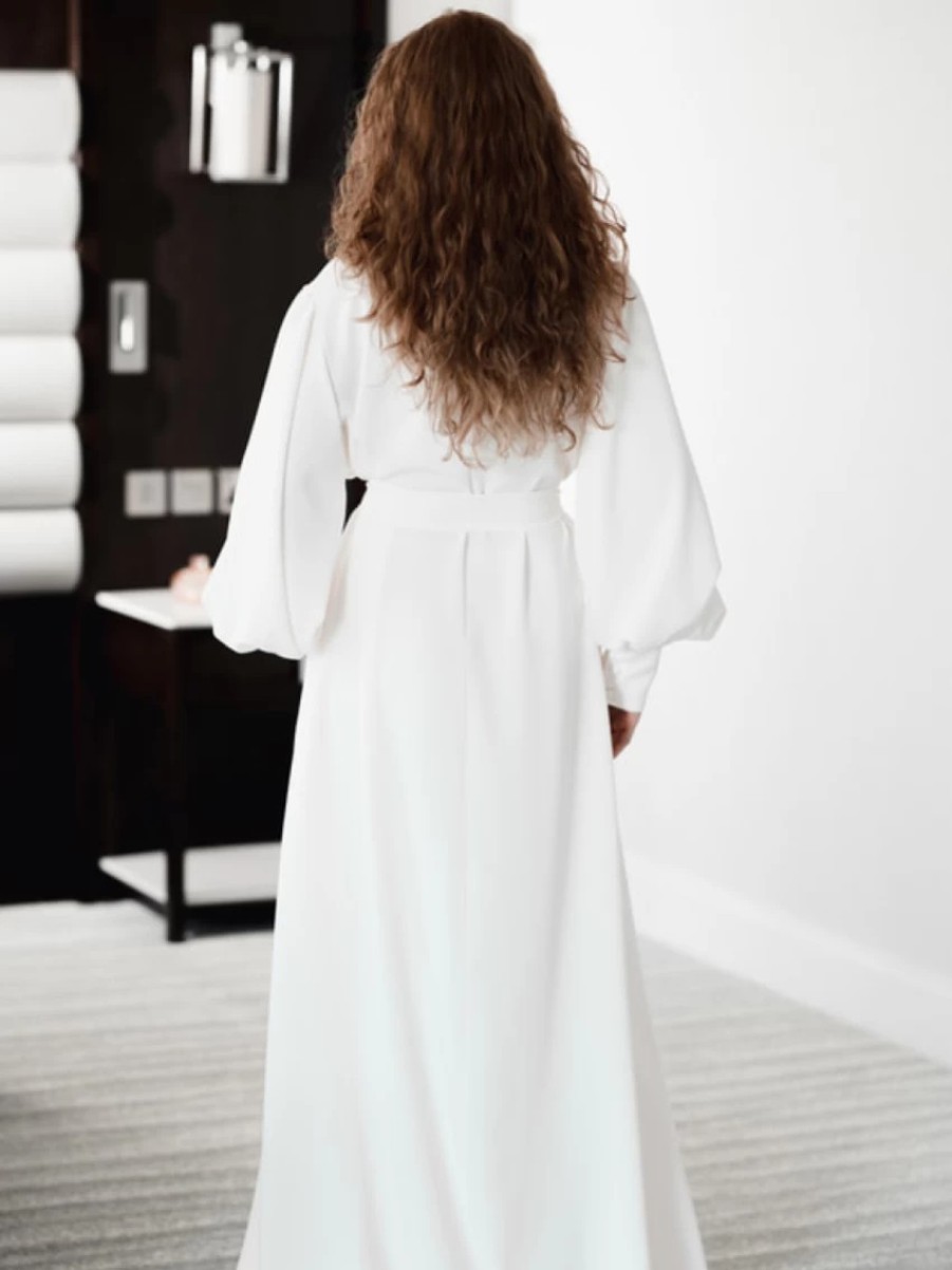 Arianna Arianna Emmeline Long Crepe Blouson Sleeve Robe (Ivory) Online