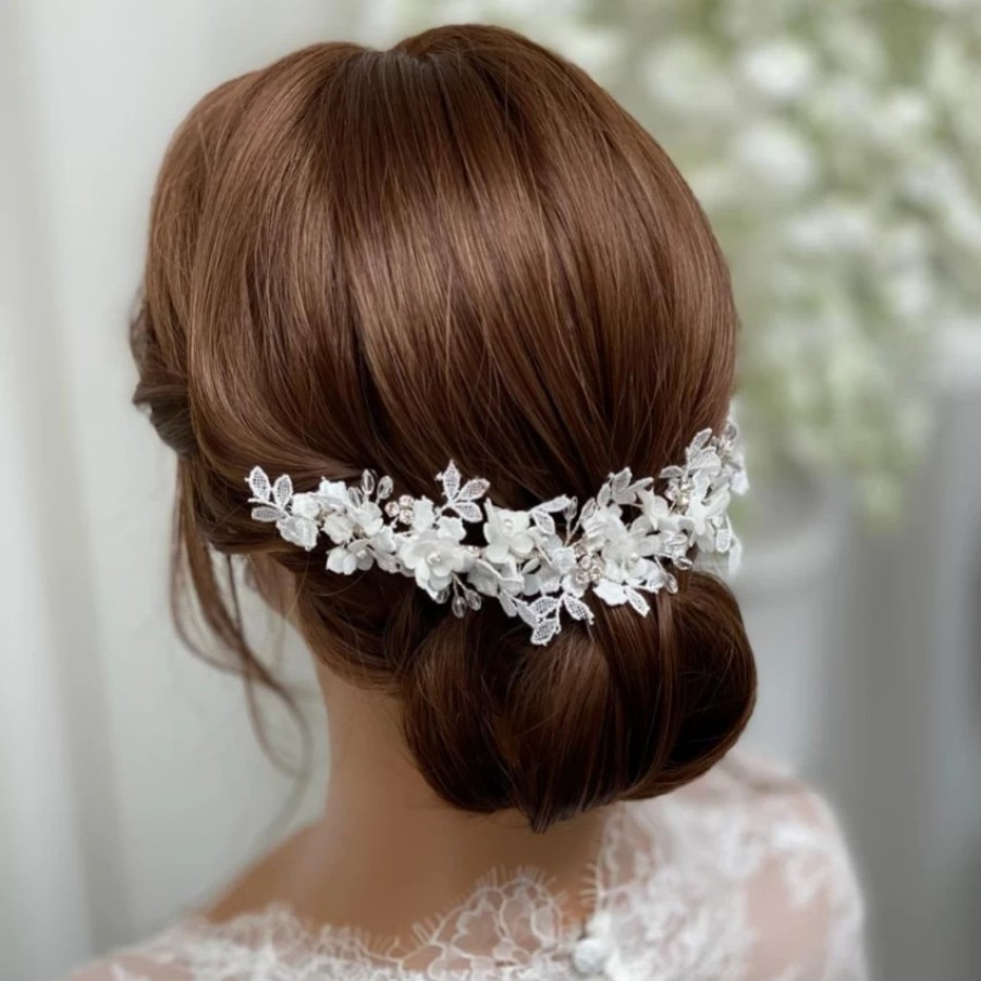 Beads & Beyond Marianna Ivory Flowers And Lace Bridal Headpiece Hot