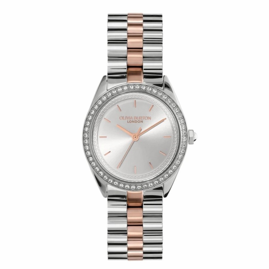 Olivia Burton Olivia Burton Bejewelled 34Mm Silver And Two Tone Bracelet Watch New