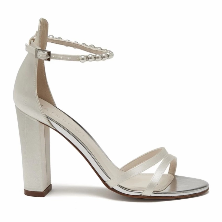 Rainbow Club Rainbow Club Lena Dyeable Ivory Satin Pearl Ankle Strap Block Heel Sandals Online