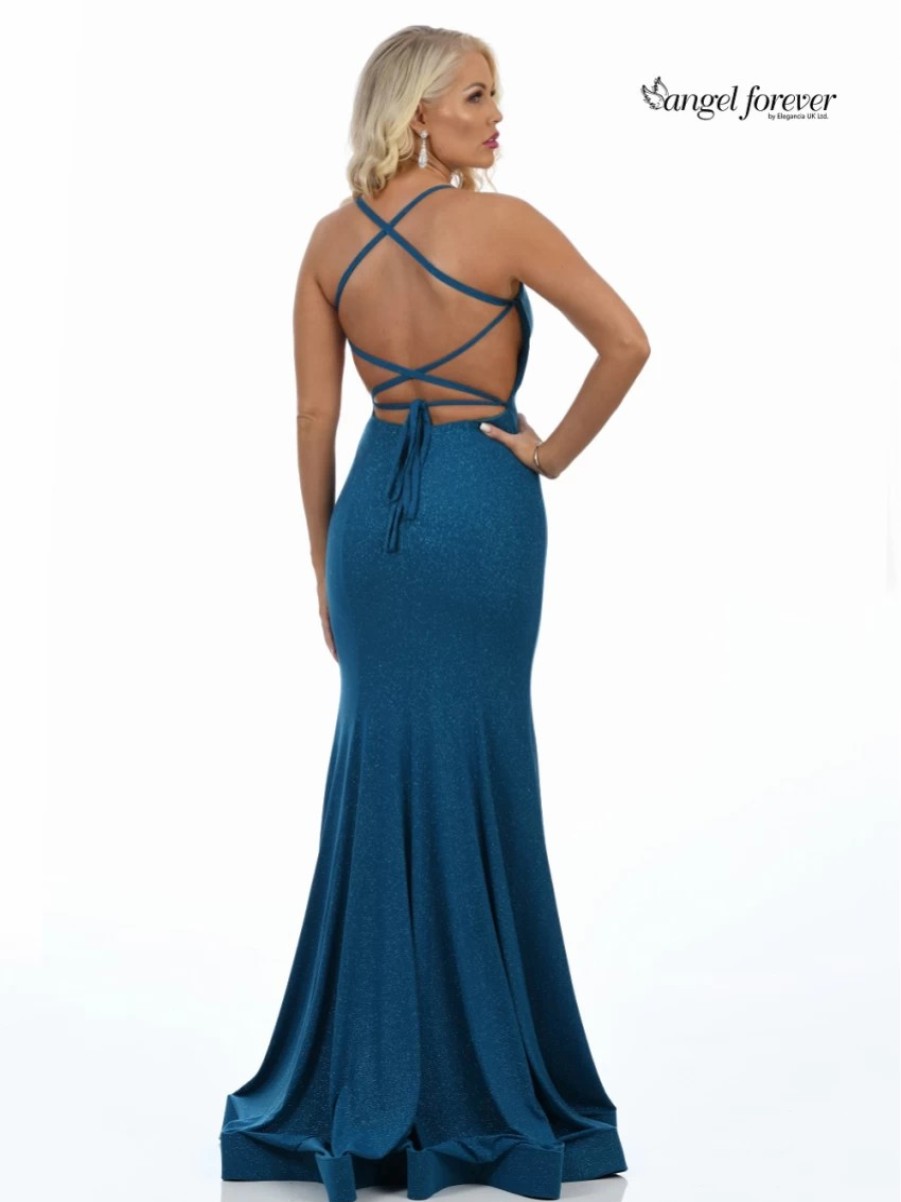 Angel Forever Angel Forever Shimmer Fabric Backless Fishtail Prom Dress With Slit (Teal) Best