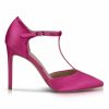 Perfect Bridal Perfect Bridal Jessica Fuchsia Satin High Heel Diamante T-Bar Shoes Clearance