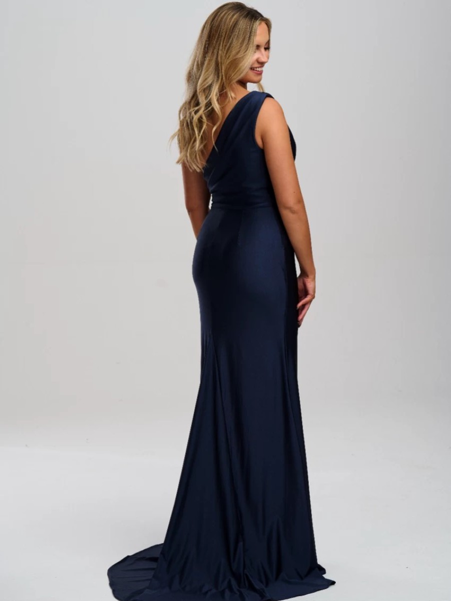 Linzi Jay Linzi Jay One Shoulder Stretch Satin Prom Dress With Slit And Train Online