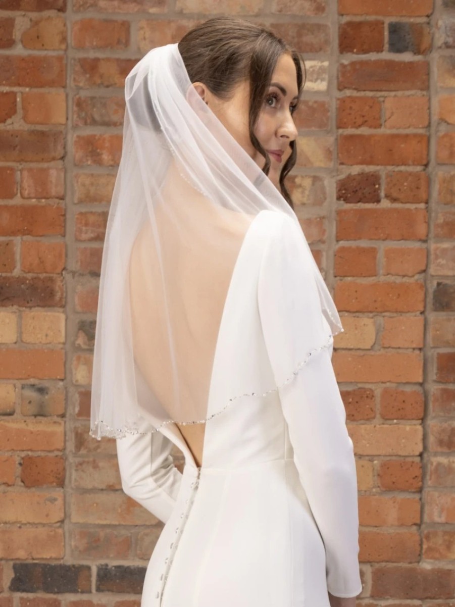 Perfect Bridal Perfect Bridal Ivory Single Tier Pearl And Diamante Edge Short Veil Wholesale